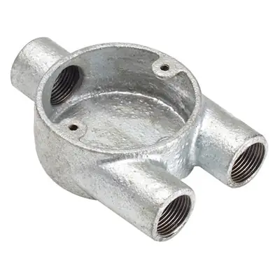 Read more on Green Brook 25GYN | Norslo 25mm Malleable Iron Galvanised 3 Way Conduit Y Box