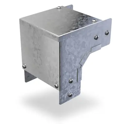 Read more on Trench SA6690E | 90 Degree External Cover Bend for 150x150mm Metal Cable Trunking, Galvanised