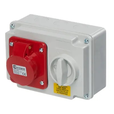 Read more on Europa SISH324N | 400V 32A 3 Pole + E IP44 Horizontal Interlocked Socket, Red