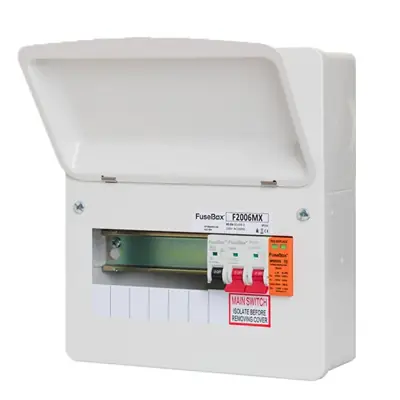 FuseBox F2006MX | 100A 6 Way Main Switch Incomer Type 2 Surge Protector Consumer Unit