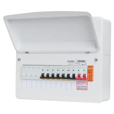 FuseBox F2010MX | 100A 10 Way Main Switch Incomer Type 2 Surge Protector Consumer Unit with Tail Clamp