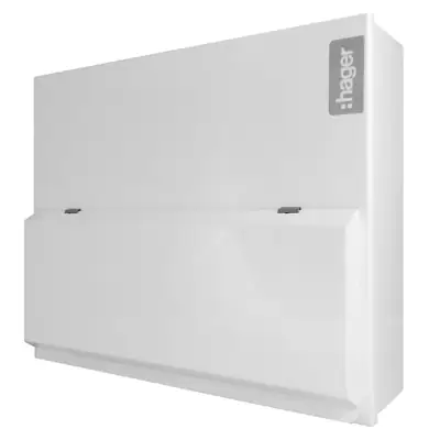Hager VML955RK | 100A 5 + 5 Way Dual RCD, Split Load Metal Clad Consumer Unit with Round Knockouts