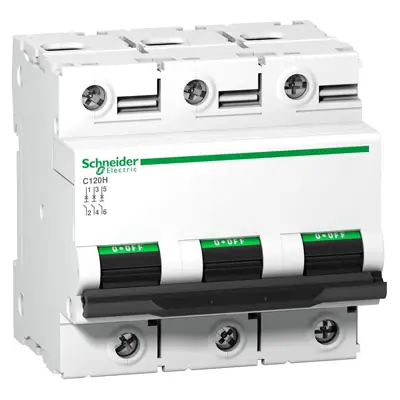 Read more on Schneider Electric A9N18469 | Acti 9 iC120H 100A 15kA 3 Pole Type C Miniature Circuit Breaker MCB Module, White