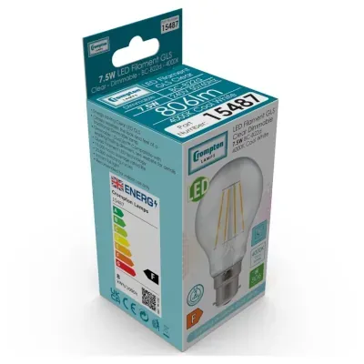 40263-2 Crompton Lamps 15487 | Dimmable LED Bulb GLS Filament BC-B22d 7.5W 4000K