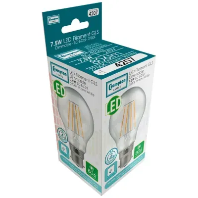 40265-2 Crompton Lamps 4207 | Dimmable LED Bulb GLS Filament BC-B22d 7.5W 2700K