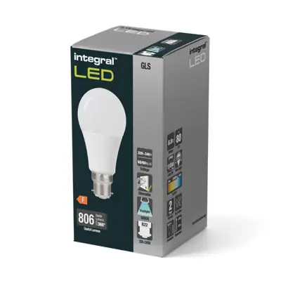 32773-2 Integral LED ILGLSB22DF102 | 8.8W 5000K 806lm B22 Dimmable Frosted Globe GLS Lamp (Light Bulb), Daylight White