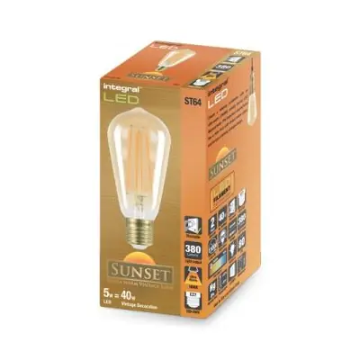 26350-2 Integral LED ILST64E27D003 | 5w 1800k 380lm E27 LED Dimmable Sunset Clear Amber Lamp (Light Bulb)