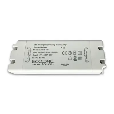 Read more on Integral LED ELED-25-12T | Ecopac Power 25W 12V DC 180-240V AC IP20 Triac Dimmable Constant Voltage Driver