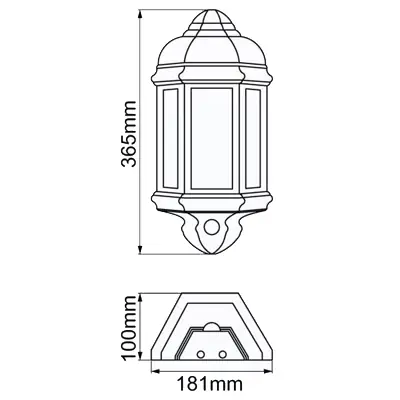 34797-3 KSR KSR1152WHT | Manta 10W 4000K 400lm IP44 LED Polycarbonate Half Wall Lantern with PIR, White