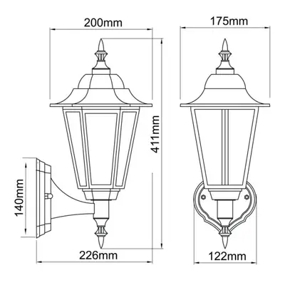 KSR KSR1153BLK | Manta 7W 4000K 370lm IP44 LED Polycarbonate Upward Lantern, Black