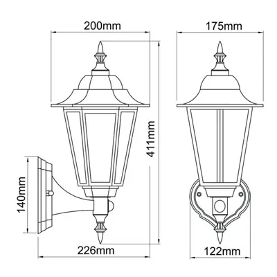 34801-3 KSR KSR1154WHT | Manta 7W 4000K 370lm IP44 LED Polycarbonate Upward Lantern with PIR, White