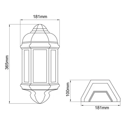 34806-3 KSR KSR1158BLK | Manta 26W E27 IP44 Half Lantern, Black