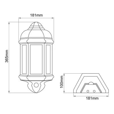 34807-3 KSR KSR1159BLK | Manta 26W E27 IP44 Half Lantern with PIR, Black