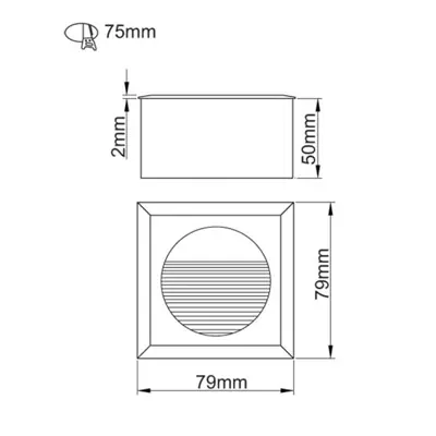 36516-2 KSR KSR1303W/WHT | Carpio Mini 1.2W 3000K 90lm IP44 LED Square Recessed Wall Wash Light, Black