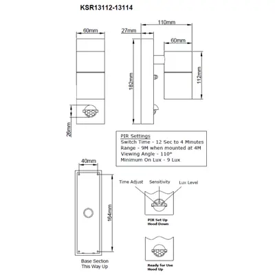 38889-2 KSR KSR13114 | Luso II 35W GU10 IP44 Single Wall Light with PIR, Stainless Steel