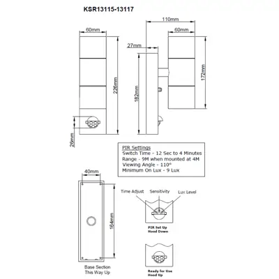 KSR KSR13117 | Luso II 2x35W 2xGU10 IP44 Up & Down Wall Light with PIR, Stainless Steel