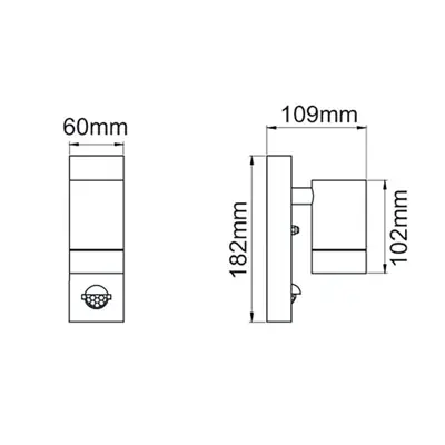 22543-2 KSR KSR1340 | Tulua III 35W GU10 IP44 Single Wall Light with PIR Sensor, Stainless Steel