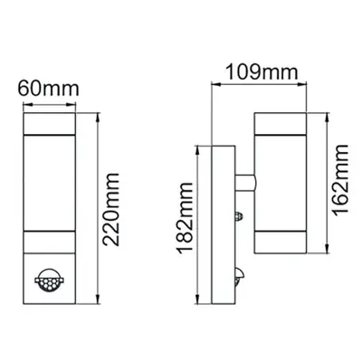 22542-5 KSR KSR1341 | Tulua III GU10 PIR Up and Down Wall Light, Stainless Steel
