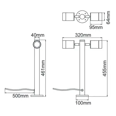 36535-2 KSR KSR1345 | Tulua 35W GU10 IP44 Floor Light with Two Spotlights, Black