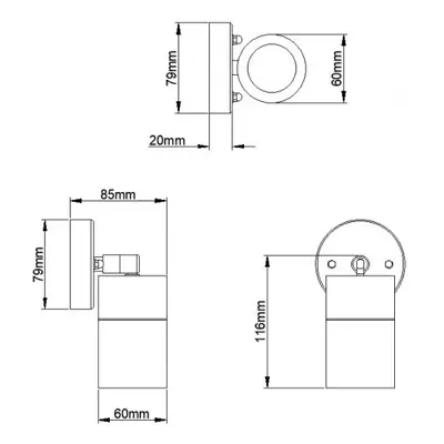 36894-2 KSR KSR1358 | Luso 35W GU10 IP44 Adjustable Single Wall Light, Stainless Steel