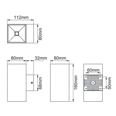 36896-3 KSR KSR1360 | Cane 2x5W 4000K 2x444lm IP44 LED Square Up and Down Wall Light, Stainless Steel