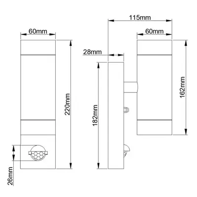 36925-2 KSR KSR1393 | Tulua III 2x35W GU10 IP44 Up & Down Wall Light with PIR, White