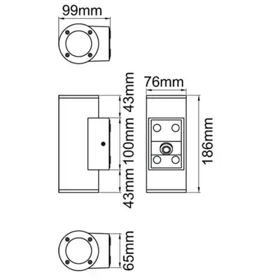 KSR KSR1501 | Norcia 9W GU10 IP65 Round Up and Down Wall Light, Black