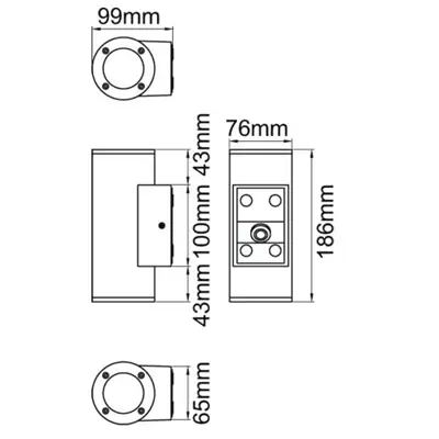 KSR KSR1501 | Norcia 9W GU10 IP65 Round Up and Down Wall Light, Black