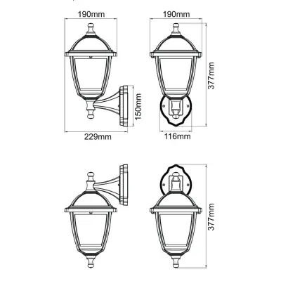 KSR KSR1512BLK | Bastia 8W 419lm 3000K IP44 LED 4 Sided Lantern, Black