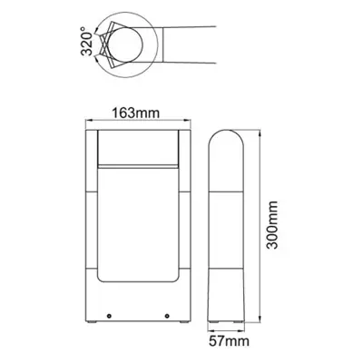 37542-2 KSR KSR1909 | Flix 300mm 8.5W 3000K 330lm IP54 LED Adjustable Bollard, Anthracite