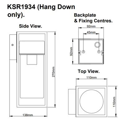 38900-3 KSR KSR1934 | Barella 40W E27 IP44 Small Downward Wall Light Lantern, Black