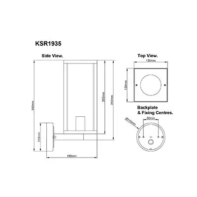 KSR KSR1935 | Barella 40W E27 IP44 Large Downward Wall Light Lantern, Black