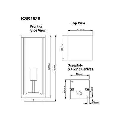 KSR KSR1936 | Barella 40W E27 IP44 Large Pillar Light Lantern, Black