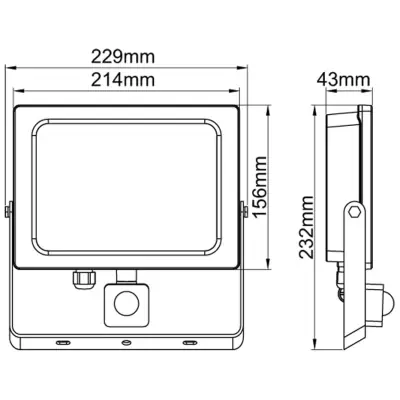 37713-2 KSR KSR5287BLK | Siena 50W 3000K/4000K/6000K CCT IP65 LED Floodlight with PIR, Black