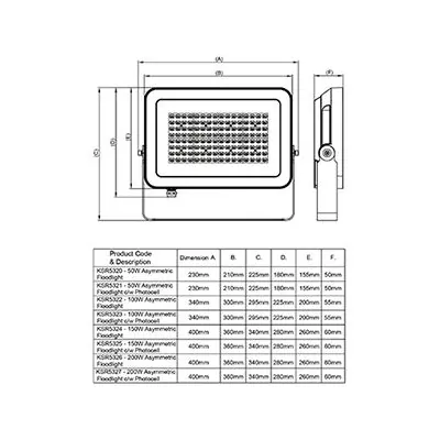 KSR KSR5323 | LED Floodlight Siena Asymmetric Photocell 100W 4000K IP65, Black