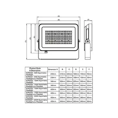 39156-2 KSR KSR5327 | Siena 200W 4000K 21030lm IP65 LED Asymmetric Floodlight with Photocell, Black