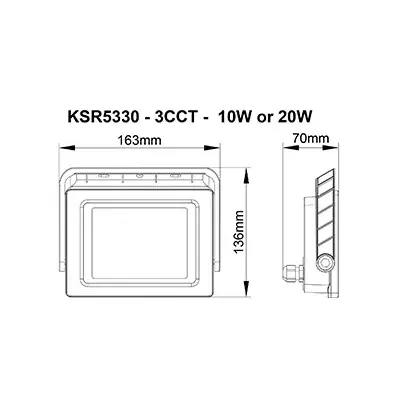 39157-2 KSR KSR5330 | Siena FL Select 10W/20W Multi Wattage 3000K/4000K/6000K CCT IP65 LED Floodlight, Black