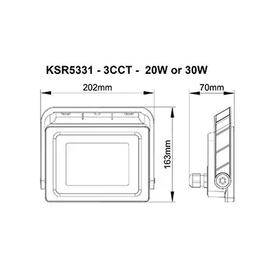 KSR KSR5331 | Siena FL Select 20W/30W Multi Wattage 3000K/4000K/6000K CCT IP65 LED Floodlight, Black