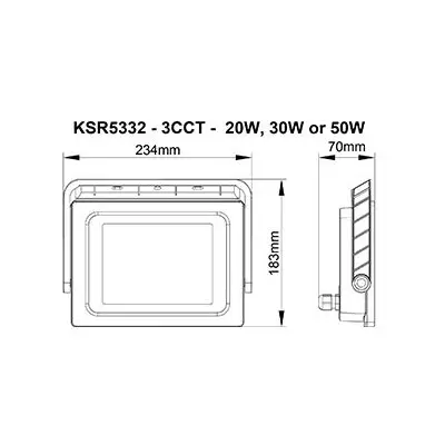 KSR KSR5332 | Siena FL Select 20W/30W/50W Multi Wattage 3000K/4000K/6000K CCT IP65 LED Floodlight, Black