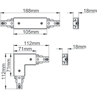 45414-2 KSR KSR6503WH | Escala Pro Right Angle L & Straight Connector w/ Power Feed, White