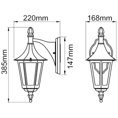 KSR KSR9900BLK | Coria 23W E27 IP44 6 Sided Downwards Wall Lantern, Black
