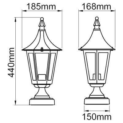 37908-2 KSR KSR9903BLK | Coria 23W E27 IP44 6 Sided Pillar Lantern, Black