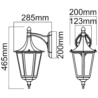 KSR KSR9960BLK | Coria Grande 23W E27 IP44 6 Sided Downwards Wall Lantern, Black