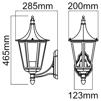 KSR KSR9961BLK | Coria Grande 23W E27 IP44 6 Sided Upwards Wall Lantern, Black