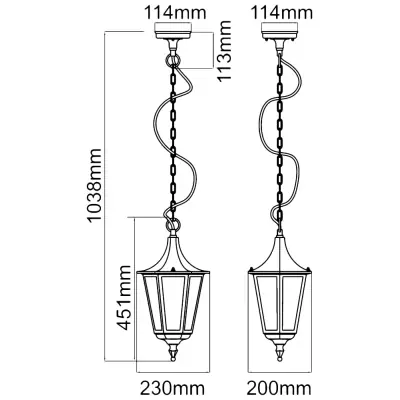 KSR KSR9962BLK | Coria Grande 23W E27 IP44 6 Sided Hanging Ceiling Lantern, Black