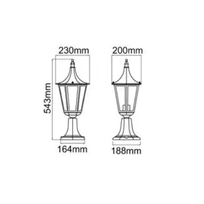 38091-2 KSR KSR9963BLK | Coria Grande 23W E27 IP44 6 Sided Pillar Lantern, Black