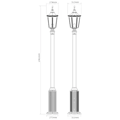 38093-2 KSR KSR9965BLK | Coria Grande 2.8m 23W E27 IP44 6 Sided Street Light Lamp Post Lantern, Black