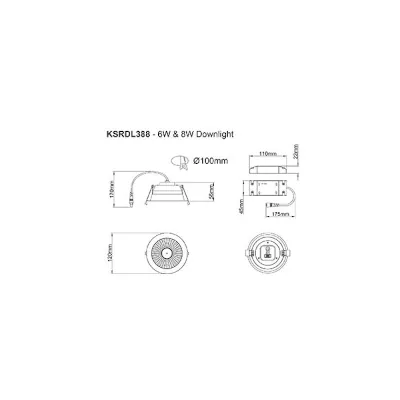 42688-3 KSR KSRDL388/EM | LED Downlight Sorocco II Select 6w/8w 3CCT IP44 c/w Self-Test Emergency, White
