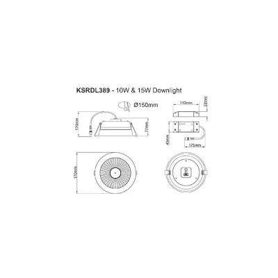KSR KSRDL389/EM | LED Downlight Sorocco II Select 10w/15w 3CCT IP44 c/w Self-Test Emergency, White