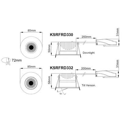 KSR KSRFRD330 | Firebreak QR5 5W 2700K/3000K/4000K/6000K 4CCT IP65 Fire Rated LED Fixed Dimmable Downlight, White